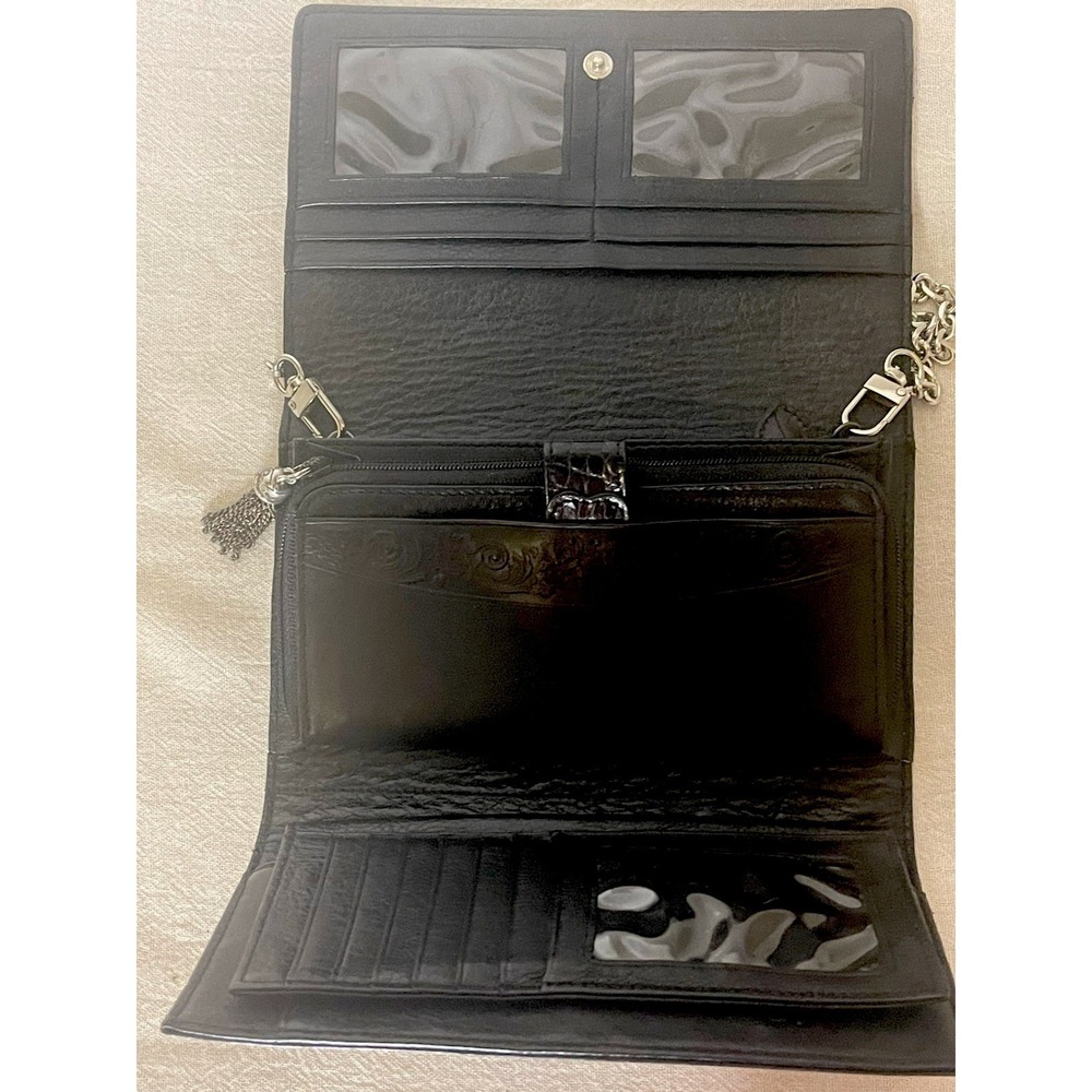Brighton Black Croc Embossed Leather Wallet Crossbody Clutch Organizer - Picture 8 of 11